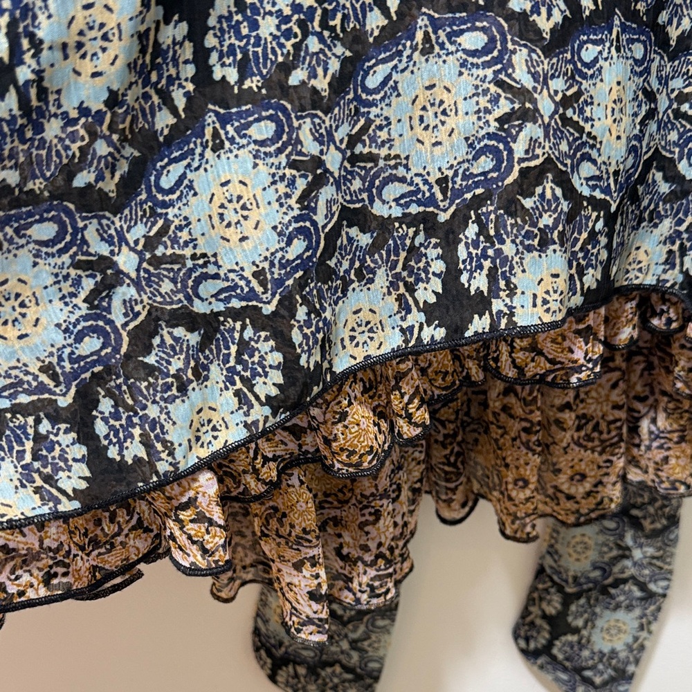 Free People Womens Floral Keyhole Boho Blouse NWOT Open Back Ruffle Fairy XS Top - Picture 3 of 11
